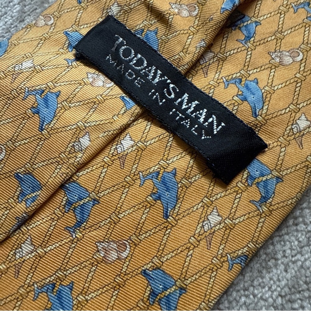 Today's Man Yellow and Blue Dolphin Patterned Tie